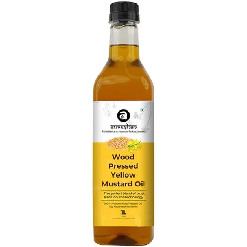 Anveshan Wood Cold Pressed Kachi Ghani Yellow Mustard Cooking Oil, 1 L Plastic Bottle-1.webp